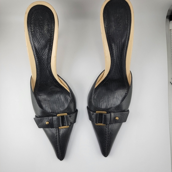 Vintage Gucci Buckle Accent Leather Mules Size 8 1/2 - Picture 1 of 8